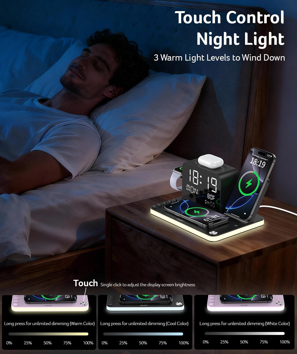 Acer 7 in 1 Wireless Charging Station with LED Night Light